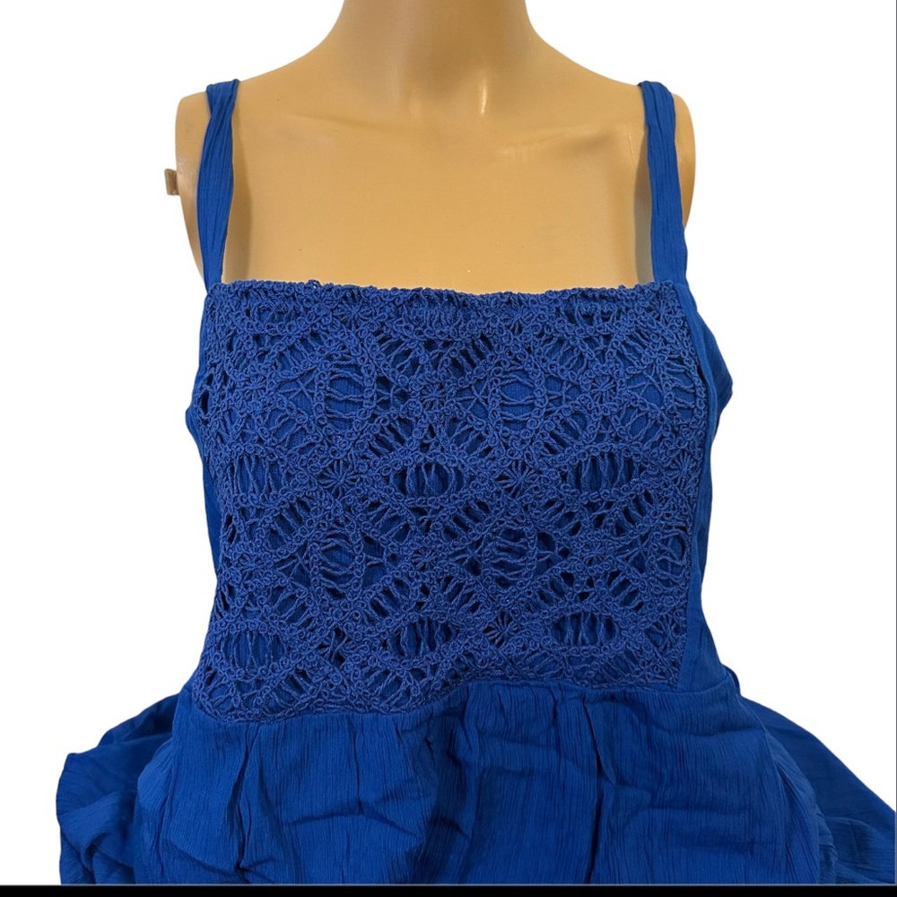 NEW Zinzane Cobalt Blue Midi Crochet Sleeveless Slide Slit Soft Viscose Dress